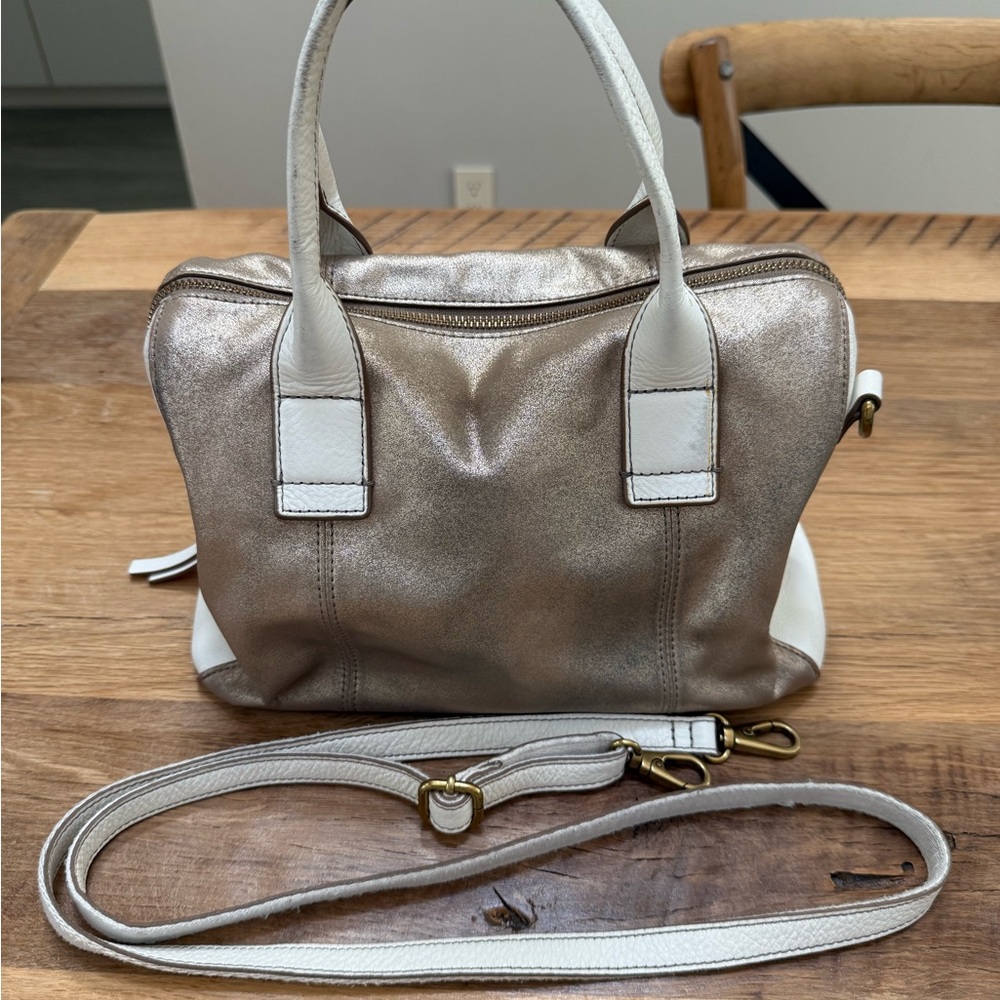 Fossil Jori Metallic Gold and White Leather Women's Satchel/Crossbody Bag